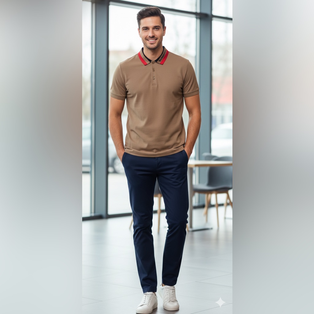 Authentic.Burberry Polo Shirt, For Men Tan And Brown Classic Elegance Pre Owned